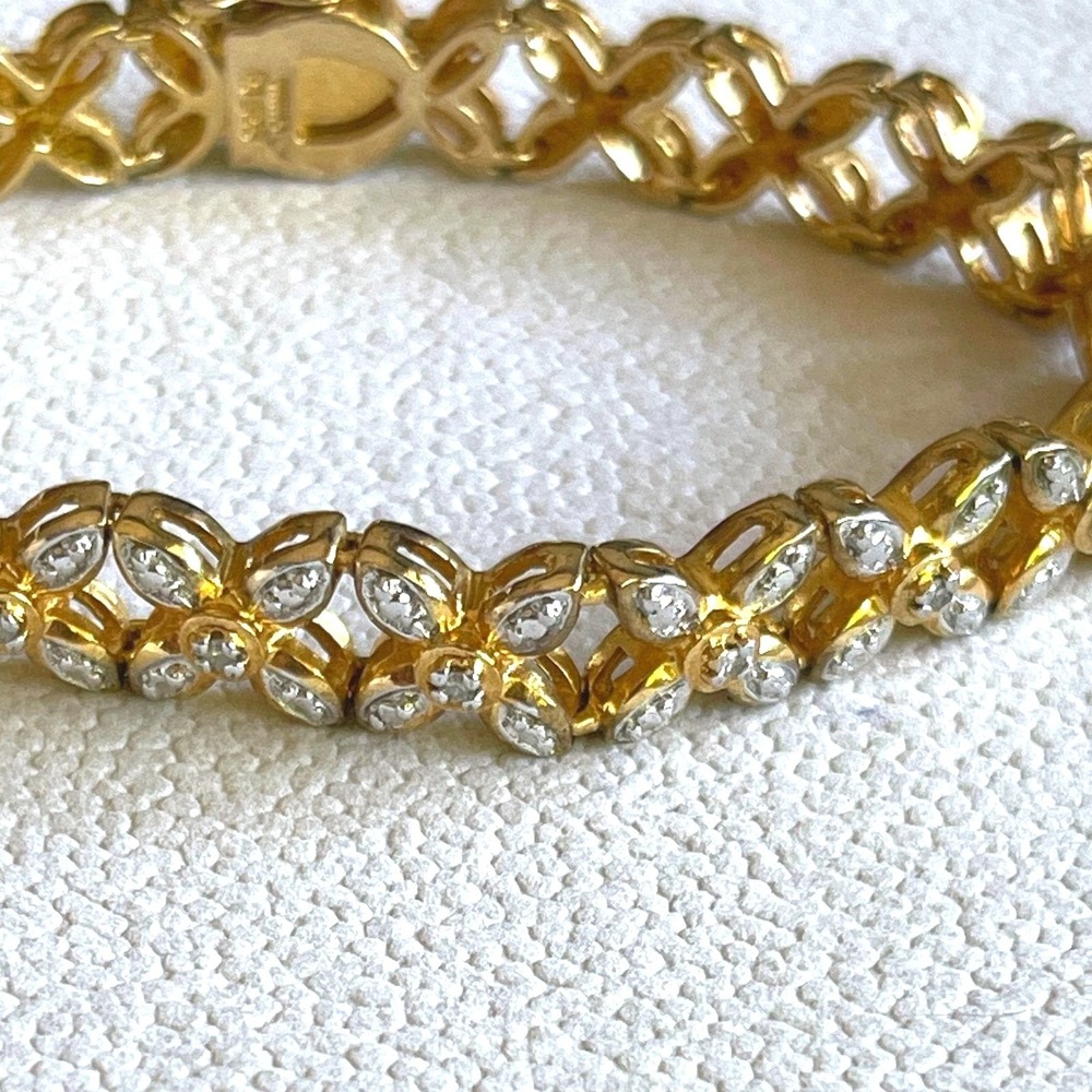 Ross-Simons 925 Gold Vermeil Sterling Silver Diamond Flower Bracelet 7" 22g